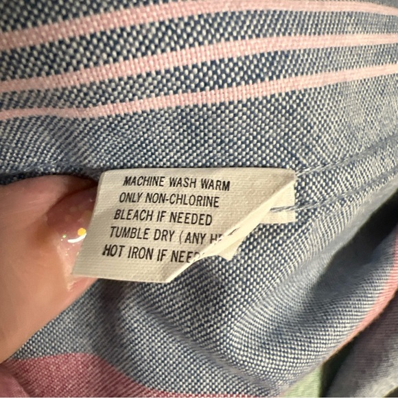 VTG 90’s Men’s Size Large - Dockers - Blue/Pink/Green Striped Button Down Shirt - Picture 7 of 11